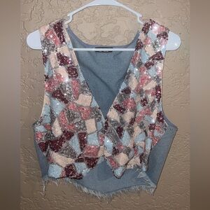 NWT Miss Me Sequin Denim Vest